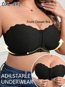 Sujetador informal sin alambres con abotonadura delantera en talla grande de color liso