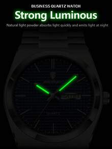 POEDAGAR 1pc Stainless Steel Quartz Men's Watch With Date & Day Display, Luxury Men's Watch, Water Resistant & Luminous - one-size - View 6