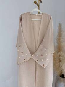 1pc Solid Color Elegant Embroidered Cuff Cardigan, Suitable For Women's Daily Outings, Muslim Abaya - Multicolor - View 8