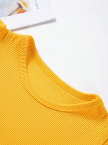 Set de 2 piezas de top sin mangas y shorts de unicolor para niñas, amarillo, para verano