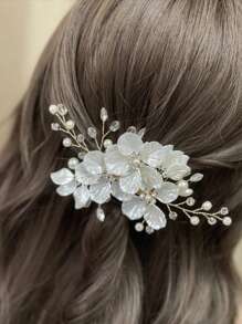 1 Stück Haarspange für Frauen mit Acrylblume und Strass-Dekor in Pflaumenfarbe, elegantes Braut-Haarzubehör