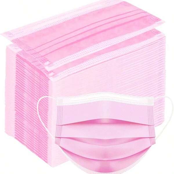 50Pcs Pink Disposable Face 3-Ply Filter Breathable Earloop Masks