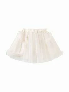 mini bala Girls' Mesh Skirt Soft Lightweight Pure Cotton Lining Floral Elegant 2025 Summer New - Ivory - View 5