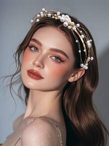 1 Stück süß und lieblich filigrane Perlen Haarband, elegante Perlen Verzierung in Schleifenform, Fee Haarschmuck für Feiertage, Geburtstage, Sommerstrand Urlaub, Prinzessin Stil Haarteil, Sommer Urlaub, Strand Accessoires, goldene Haarschmucke, Haarschmuck, Haarband, Haarreifen