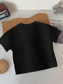 Áo thun cổ tròn in chữ và ngọn lửa thường ngày cho bé trai, mùa hè - màu đen - Xem 2