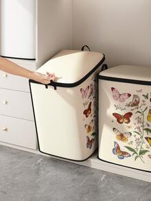 1pc/2pcs Butterfly & Floral Pattern Printed Large Capacity Storage Bag With Lid, Wardrobe Organizer Storage Box, Foldable Blanket & Clothing Container With Sturdy Zipper, For Clothes, Blankets, Miscellaneous Items - Multicolor - View 5
