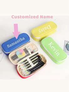 1pc Customizable Zippered Polyester Pencil Case, Personalized Text School Stationery Organizer, Best Gift For Kids,Back To School,School Supplies - Multicolor - View 6