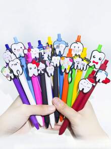 [20支人体工学牙齿笔] 20支牙齿主题圆珠笔，糖果色混搭，世界口腔健康日系列，颜色随机，人体工学设计，塑料材质，开学季办公用品 - 隨機 - 查看 1