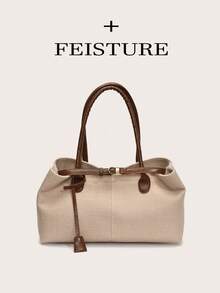1pc Summer Straw Handbag, Beach Bag, Large Capacity Belt Buckle Design Tote Bag, Magnetic Snap Closure, Suitable For Girls, Women, College Students, Newlyweds And Office Ladies, Ideal For Work, Business, Commuting, School, Vacation And Other Occasions, Perfect For Summer, Vacation And Beach - Brown - View 11