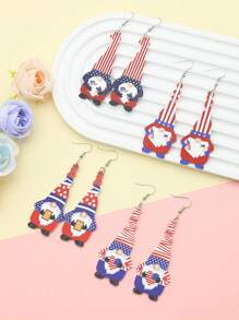 1 par de brincos pingentes de acrílico com bandeira americana e gnomo simples e elegantes, adequados para mulheres usarem em feriados