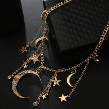 قلادة معلق بتصميم بسيط عصري بشكل نجوم وقمر وشمس، سلسلة أحادية الطبقات مناسبة للنساء للارتداء اليومي والمناسبات، إكسسوار قلادة متعدد الاستخدامات هدية