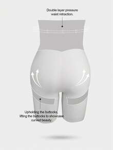 1件装女士高腰交叉收腹无缝塑形短裤，平坦小腹收腹紧身裤，塑身内衣 - 淺灰色 - 查看 10