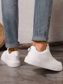 男士厚底滑板鞋 - 增高防滑板鞋，轻便街头鞋，白色多功能运动鞋，适合春季 - 白色 - 查看 8