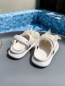 Children's Shoes Fashion Breathable Perforated Casual Light Shoes, Suitable For Summer And Fall, Girls 3-12 Years Old, EVA Soles,Solid Color Bow - White - View 3