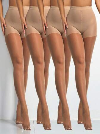 4 pares de medias transparentes de 20D de color albaricoque sexy y con estilo minimalista para mujeres, cómodas