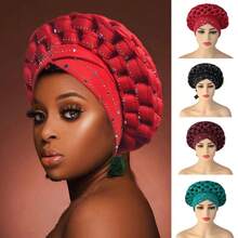 1pc Adjustable Turban Head Wrap, Rhinestone Decorated African Gele Hat - Hand-woven Hot Diamond - View 12