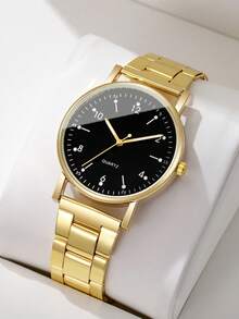 1pc Women's Simple Elegant Fashion Steel Strap Quartz Wrist Watch With Numeric Dial, Stylish (Watch Box Not Included) - Gold - View 1