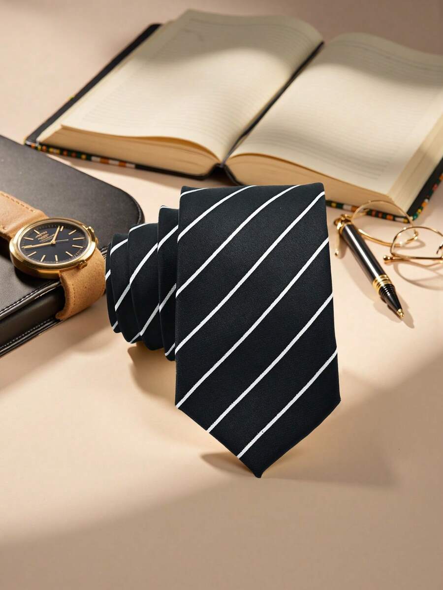 1pc Men's Striped Formal/Casual Necktie - Black - View 1