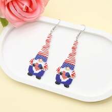 1 par de brincos pingentes de acrílico com bandeira americana e gnomo simples e elegantes, adequados para mulheres usarem em feriados