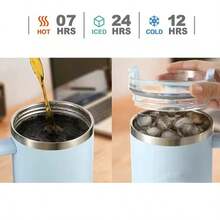 1pc 1200mlCold Drink Cup With Handle And Straw, Stainless Steel Flat Bottom Cup With Handle And Leakproof Design, Outdoor Travel Cup With Carrying Strap And Dustproof Silicone Cap, Reusable Water Bottle With Straw And Lid, Outdoor Camping Insulated Water Bottle, Travel Tumbler - Multicolor - View 3