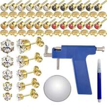 Kit professionale per foratura dell'orecchio con 12 coppie di orecchini a perno e 5 coppie di orecchini con zirconi a forma di corona - Kit per foratura dell'orecchio riutilizzabile