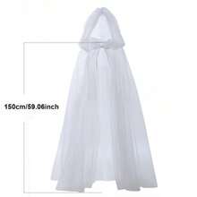 Ghost Cosplay Hooded Cloak For Women, Witch Net Gauze Long Cape For Party Performance - Black - View 3