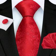 3 Piece Set: 8cm Floral & Patterned Necktie, Handkerchief, And Cufflinks Men's Necktie Set, High Quality Classic Business & Casual Tie Set, Men's Wedding Accessories, Family, Christmas, Party Gift