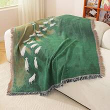 1pc Lamb Under The Sky Pattern Bohemian Tassel Jacquard Weave Blanket, Thick, Soft, No Printing, Washable, Easy Care, Colorfast, Suitable For Home Decor, Sofa, Chair, Bed, Wall Hanging, Tablecloth, Floor, Garden, Picnic, Outdoor Camping