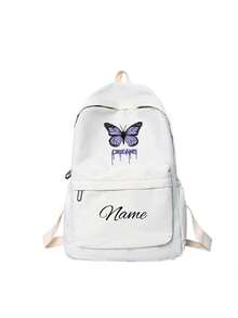 Mochila de fitness personalizable para la vuelta al colegio con nombre o saludo festivo. Nuevo artículo para la vuelta al colegio, casual y versátil, con estampado de mariposa lindo, material de cremallera de nailon. Puedes personalizar el nombre, la letra, el número de la suerte, etc. Se puede regalar como regalo de cumpleaños a la hija de un amigo, o como bolsa conmemorativa, regalo, regalo de aniversario. - Texto 1 - Ver 15