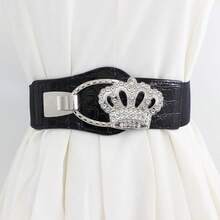 Plus Size Elastic Belt With Rhinestone Decoration For Women, Suitable For Dress/Coat, 1pc Halloween Valentine's Day Valentines