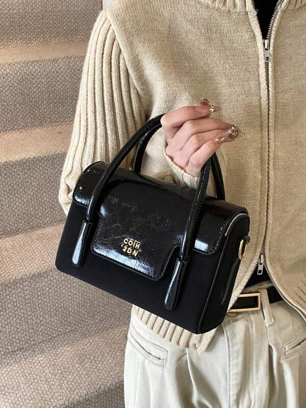 Bolsa transversal de estilo vintage minimalista em couro sintético PU para mulheres, design de aba pequena e quadrada, bolsa de ombro chique e casual para trabalho, uso diário, compras e festas