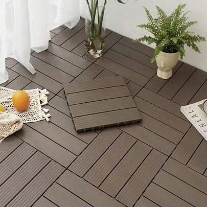 1 peça de piso composto de madeira e plástico anticorrosivo para áreas externas, fácil reforma de pátio/varanda/jardim, piso de PVC plástico