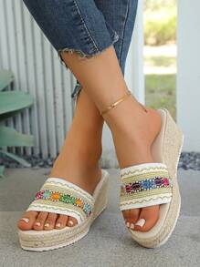 Nuevas llegadas de verano 2025 - Sandalias de cuña con plataforma y suela gruesa para mujer, trenzadas de paja, cómodas, con correa de tobillo de moda y tacón alto