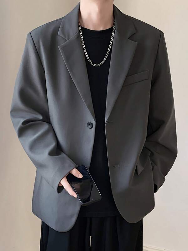 Multifunctional Men's Blazer - Elegant Long Sleeve, Polyester & Elastane Blend, Machine Washable - Perfect For Business & Casual Wear, Spring/Autumn