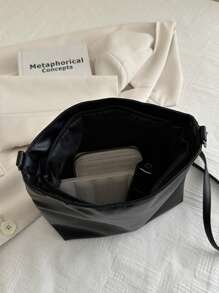 Fashionable Versatile Solid Color Vintage PU Shoulder Bag, Casual Simple Textured Bucket Bag