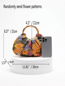 1 chiếc túi xách vải lanh thêu hoa thời trang, họa tiết đám mây và chắp vá sequin, thiết kế xếp ly, túi tote nhỏ độc đáo dành cho phụ nữ, thích hợp cho bãi biển, mùa hè và kỳ nghỉ (Họa tiết hoa được gửi ngẫu nhiên) - trái cam - Xem 3