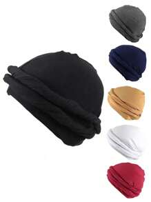 Unisex Solid Color Double-Layered Turban With Braided Design - Versatile Fashion Headwear For Casual Comfort, Soft & Breathable Daily Wear Accessory
