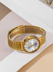 sottas Novo Relógio de Casal Dourado Masculino e Feminino, Um Par de Relógio Estilo Coreano, Simples, Atmosférico, Casual, Versátil, À Prova D'água, Quartzo, Pulseira de Aço