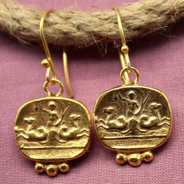 Retro Golden Carved Earrings For Women Unique Coin Earrings Greek Drop Dangle Earrings Party Jewelry Gift For Her