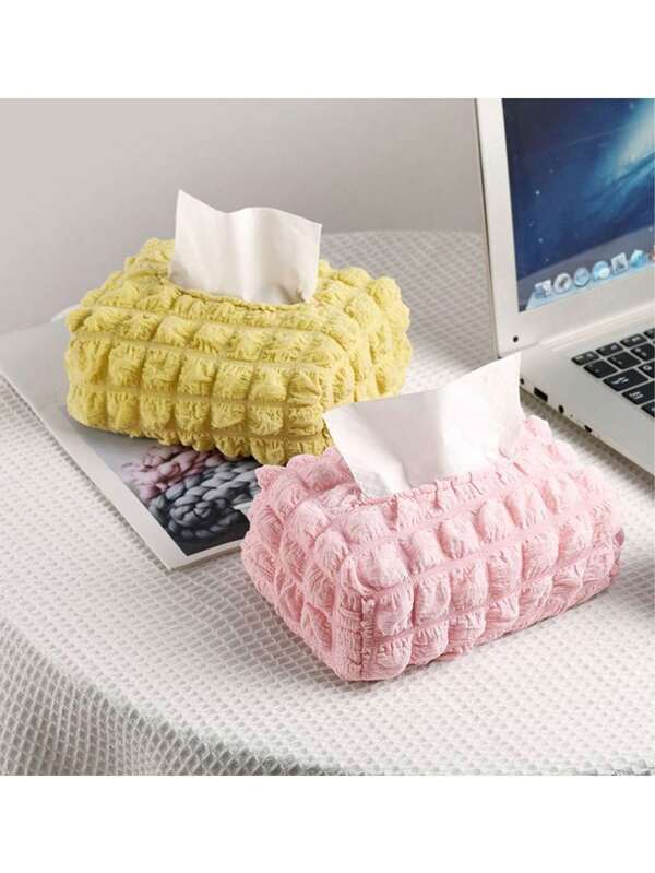 1 Piece Simple, Stylish Cream Coloured Puff Tissue Box, Lovely Desktop Tissue Organiser, Suitable For Desk, Car, Bedroom And Dining Room.