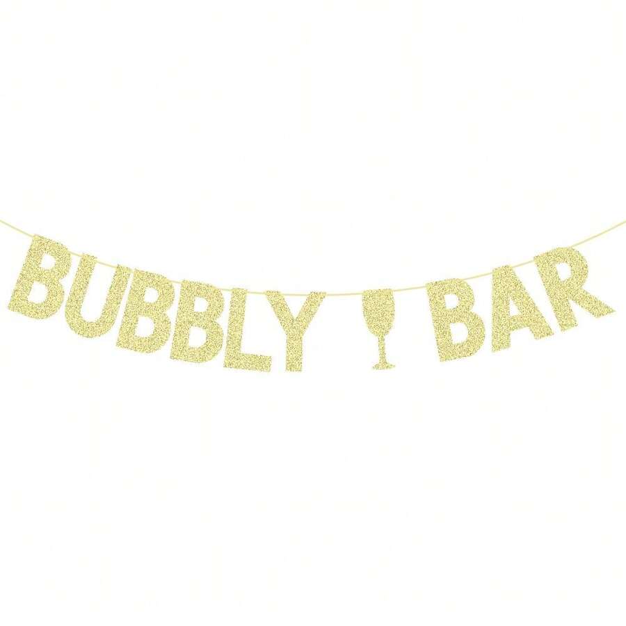 1set Gold Glitter Bubbly Bar Banner For Wedding Bridal Shower Bachelorette Wine Engagement Party Decorations Supplies - Gold - View 1