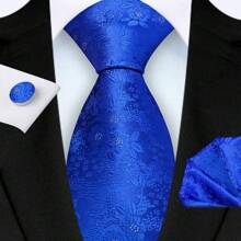 3 Piece Set: 8cm Floral & Patterned Necktie, Handkerchief, And Cufflinks Men's Necktie Set, High Quality Classic Business & Casual Tie Set, Men's Wedding Accessories, Family, Christmas, Party Gift