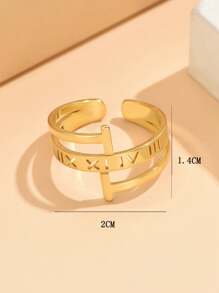 1 pieza Anillo de acero inoxidable ajustable con letra hueca de estilo minimalista y moderno, chapado en oro de 18 quilates, joyería resistente a los arañazos para uso diario de las mujeres