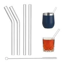 8Pcs Colorful Glass Straws With 2 Cleaning Brushes - 8mm Reusable Drinking Straws, 4 Straight & 4 Bent, Party Supplies For Smoothies, Cocktails, Iced Coffee, Perfect Gift For Home, Weddings, Or Events - White - View 17