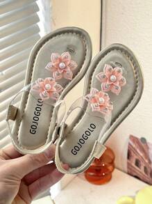 1 par de sandalias planas para niños con diseño de flor grande, estilo princesa de moda y suela antideslizante, en color amarillo. Sandalias abiertas de verano para niños de 3 a 12 años, para interior y exterior, de vacaciones