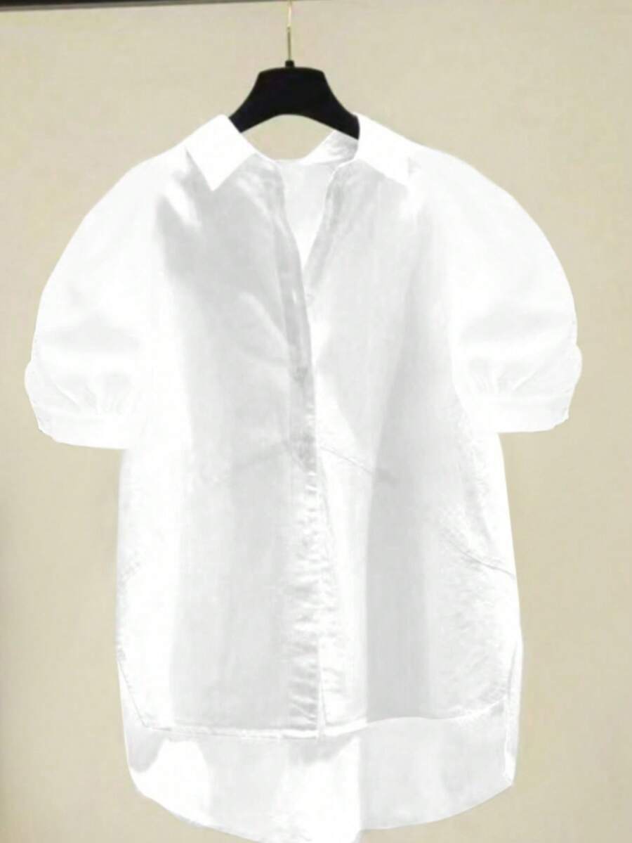 女士休闲纯色蕾丝拼接衬衫