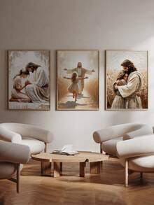 3 Pieces Religion Wall Arts Jesus Canvas Posters Christian Pictuer Posters Vintage Painting Poster Bible Print Picture Poster Bedroom Living Room Decor No Frame Gifts Birthday Graduation