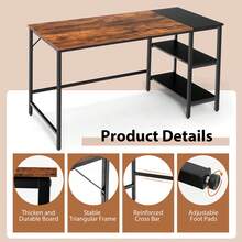Lifezeal 55'' Computer Desk Writing Workstation Study Table Home Office With Bookshelf Black/Rustic - 鏽棕色 - 查看 7