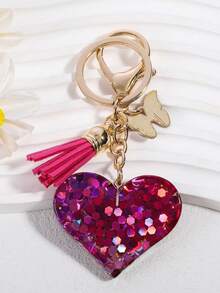 1 件时尚亮片心形蝴蝶流苏钥匙扣汽车配件包包饰品学院风可爱哥特风 Y2K