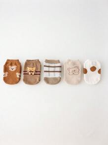 5 Pairs Of Cartoon Anti-Slip Socks For Toddlers & Babies, Indoor Crawling/Walking Socks